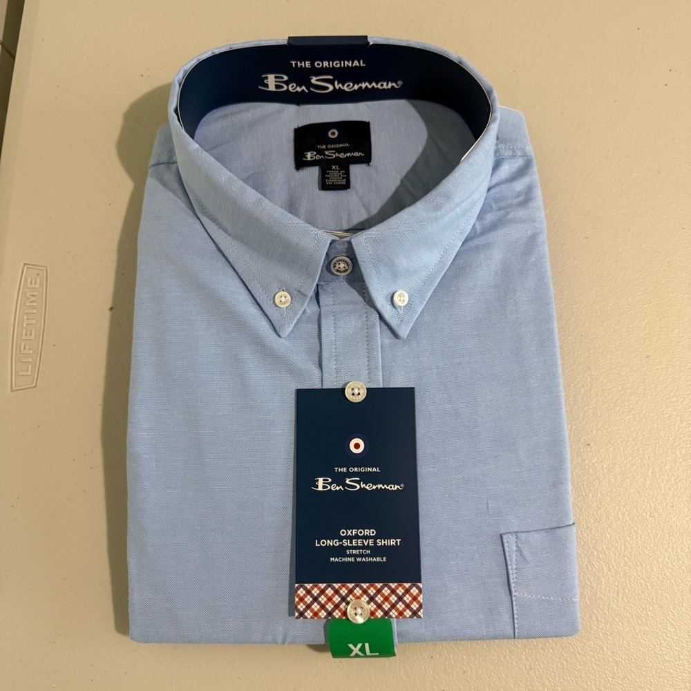 Ben Sherman Oxford Men’s Long Sleeve Shirt Stretch Blue, Sz XL